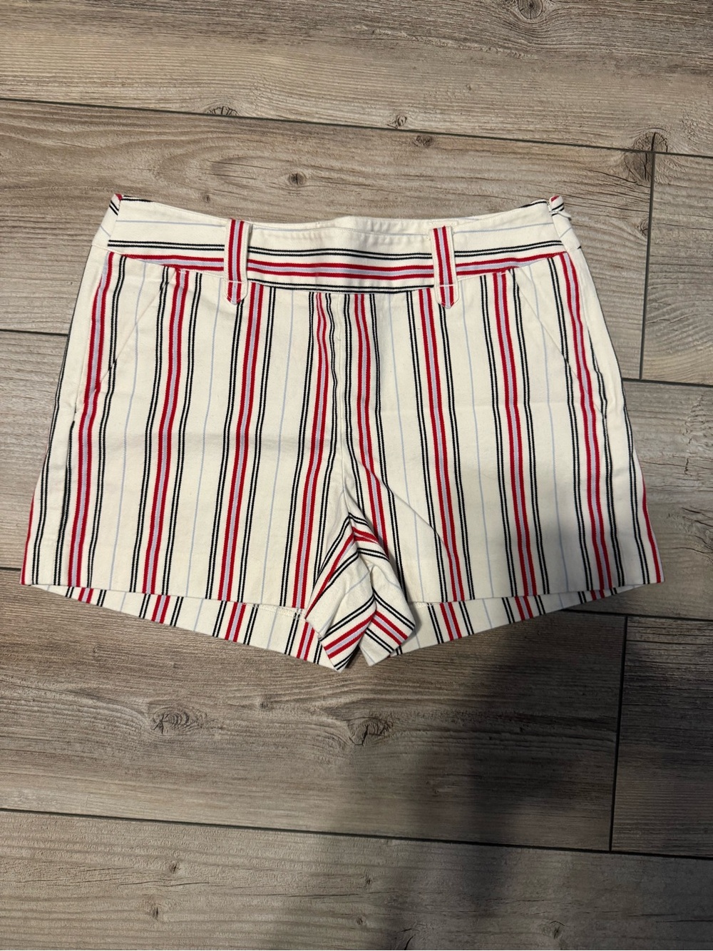 LOFT White Shorts with Red & Navy Vertical Stripes